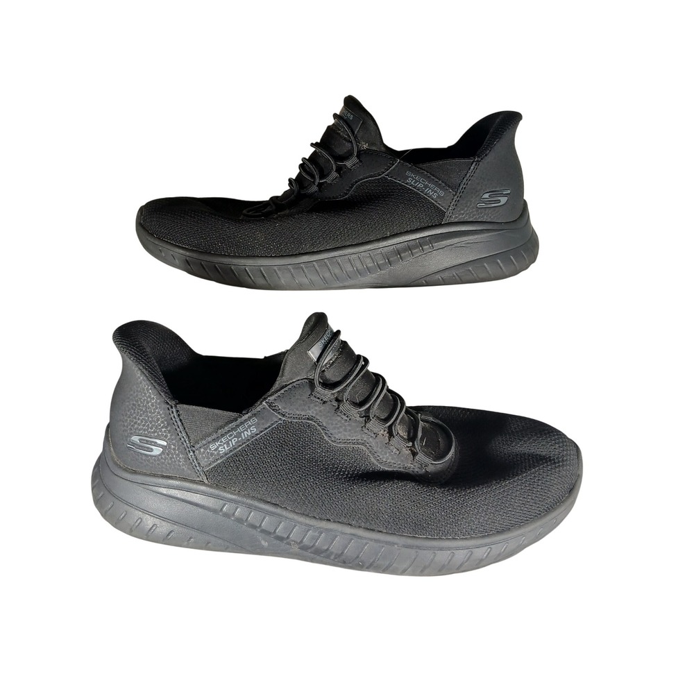 Skechers Slip Resistant Work Shoe Men's Black Leather Athletic Sneakers Size 9.5
